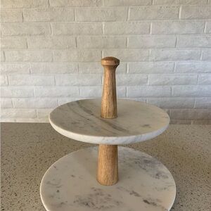 Crate and barrel wood and marble 2 tier server